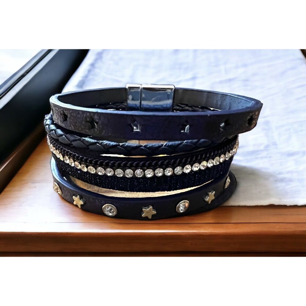 Dark Blue Wrap Bracelet with Magnetic Closure
